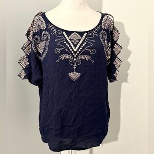 alp navy with tan color embroidered top with unique sleeves